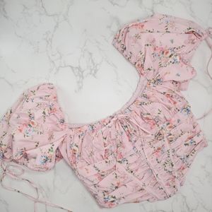 House of CB Gracie Pink Floral Crop Top, Size Medium